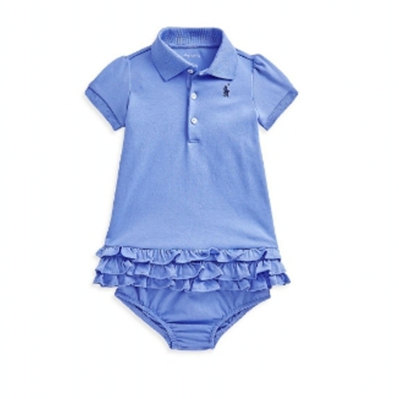 Polo Ralph Lauren Other - Polo Ralph Lauren Baby Girl Ruffled Cotton Polo Dress and Bloomer Blue 24M NWT